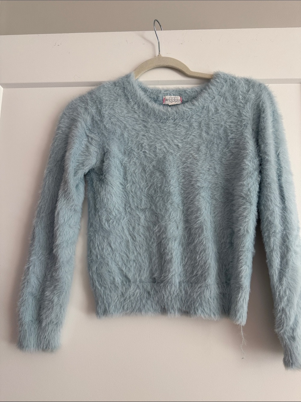 EGG NY Cozy Light Blue Fuzzy Crewneck Sweater
